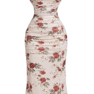 SHEIN Floral Midi Dress in Cream and Red